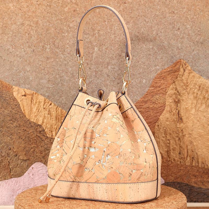 Retro Texture Cork Drawstring Situla Bag
